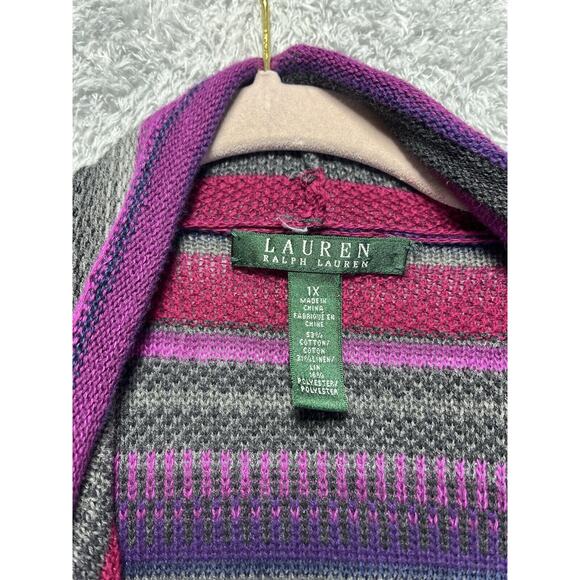 Ralph Lauren Womens Waterfall Cardigan 1X Multicolor Linen Blend Purple Red Boho - Picture 3 of 9